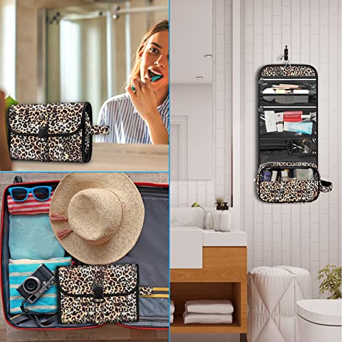 FINTIE Hanging Toiletry Bag Portable Travel Cosmetic Makeup Organizer - color: Leopard