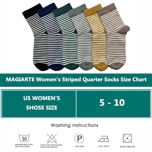MAGIARTE Womens Mini Crew Cotton Socks,6 Pairs - color: Color#02-stripe