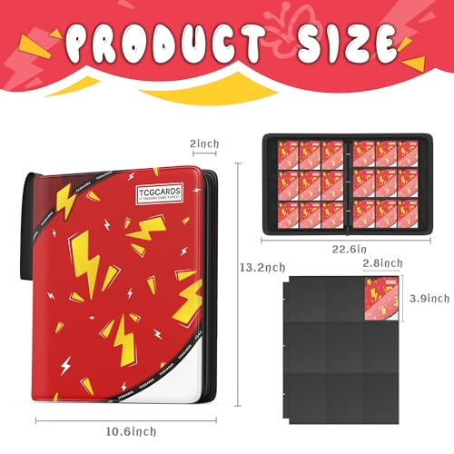 Trading Card Binder 9 Pocket,Card Binder 900 Pockets,Card Book Holder Cards with 50 Removable Sleeves,3-Ring Zip Design MTG/TCG/Sport Collectible Trading Card Albums Gifts for Boys and Girls (Red) - color: Red, size: Large