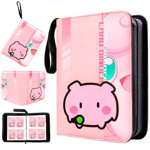 400 Cards Capacity Trading Card Binder, Card Holder with 50 Removable Sleeves, Double Sided 8-Pocket Pages Zipper Album with Wrist Strap for TCG, Sports & Game Cards, Gift for Boys and Girls - color: Light Pink
