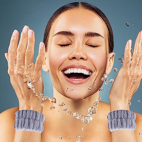 6 Pcs Wrist Spa Washband Microfiber Wrist Wash Towel Band Wristband Scrunchies for Washing Face - color: Beige+Coffee+Grey