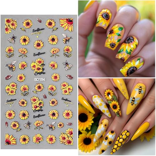 Flower Nail Stickers for Nail Art Sunflowers Nail Decals for Women - color: Colorful-09