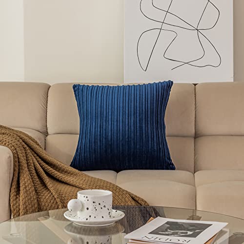 Kevin Textile Striped Corduroy 16”x16” Pillow Covers 2 Pack, Navy Blue - color: Navy Blue, size: 16" x 16" (Pack of 2)