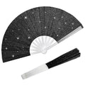 EOSAU 13" Glitter Folding Hand Fans Foldable Clacking Fans for Women Silver - color: 13" Black 04