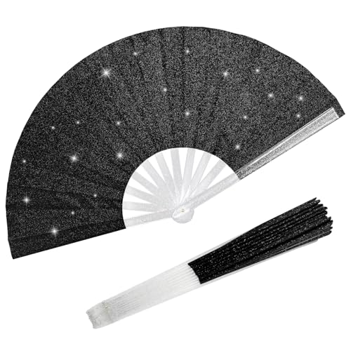 EOSAU 13" Glitter Folding Hand Fans Foldable Clacking Fans for Women Silver - color: 13" Black 04