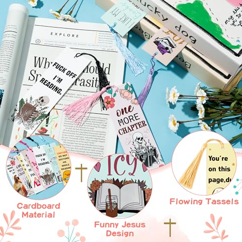 10Pcs Funny Bookmarks with Tassel for Reading Reader Gift, Cute Funny Book Marks for Women Men Christian Paper Bookmark Page Makers for Students Teachers Christmas Bookish Gifts for Book Lovers