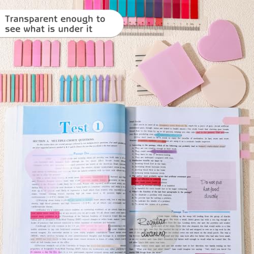 1450 Sheets Transparent Sticky Notes, 3 x 3 inch Aesthetic Clear Lined Sticky Notes with Pen, Gradient Color Waterproof Self-Adhesive Annotation Tabs for Bible Journaling (Pink) - color: Pink