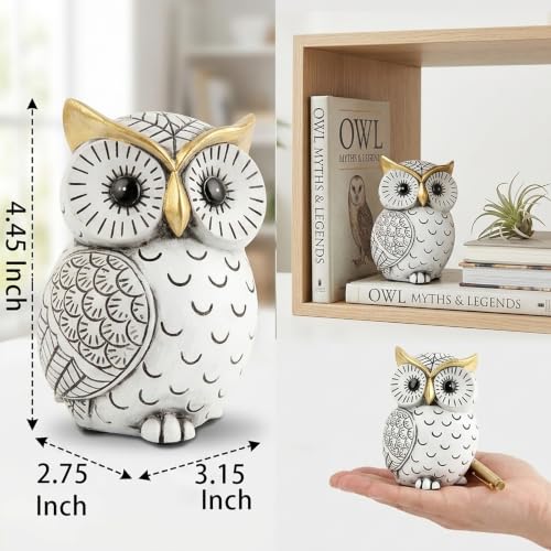 Smadeer Black and White Owl Statue, Small Resin Owl Boho Shelf Decor - color: White