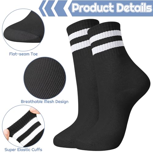 Womens White Crew Socks 6 Pair Striped Trim Casual Crew Socks - color: Blue, Purple, White, Black, Gray, Light Pink