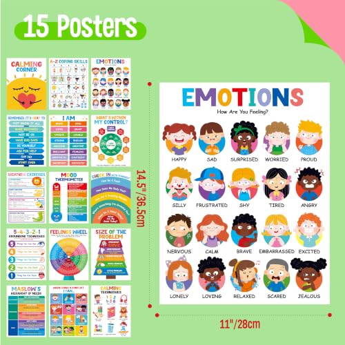 SpriteGru Calming Corner Mental Health Posters, 15 PCS Wall Decor - size: Calming Corner Mental Health Posters(14.5” x 11”)