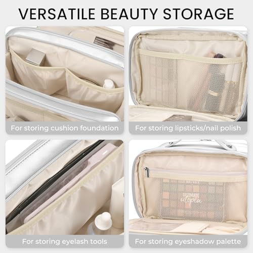 HauteHues Travel Makeup Bag Women's Large Capacity Cosmetic Organize Silver - color: Silver