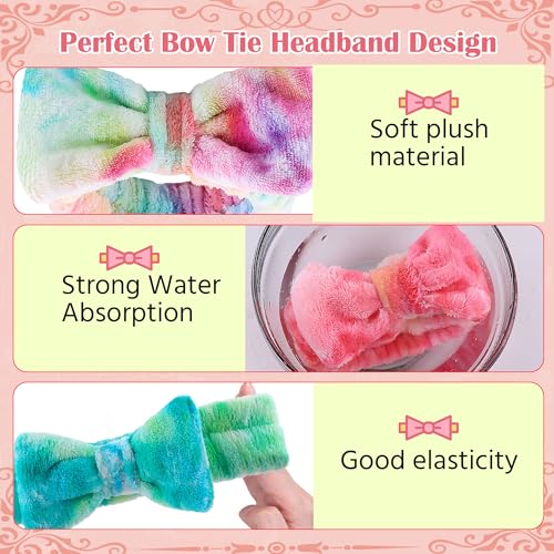 WSYUB Skincare Headband, 6pcs, Tie Dye Color, Soft Coral Fleece, Elastic, Washable, Reusable, For Women, Girls, Facial Makeup, Shower, Exercise, Party Gift - color: Gradient Purple,Pink, White,Green, Candy and Light Purple