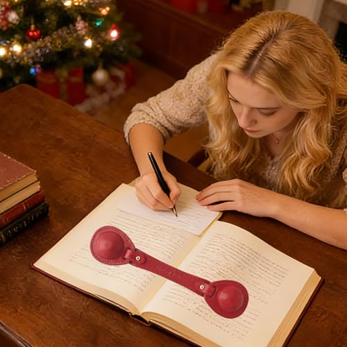 Leather Weighted Book Page Holder for Women Men, Book Weight Page Holder for Book Lovers, Book Accessories Gift for Reading Lovers (Red) - color: 03-wine