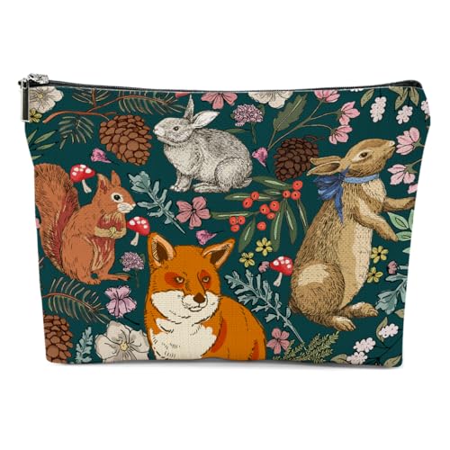 Vintage Forest Animal Makeup Bag, Botanical Cosmetic Bag Travel Pouch - color: Multicolor 0147
