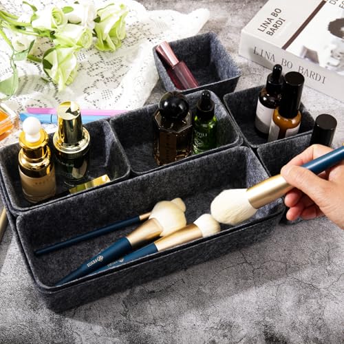 Felt Desk Drawer Organizer, 8pcs Shallow Storage Trays Bins, Office Accessories Box Inserts College Jewelry & Makeup Boxes Containers(Black) - color: Black