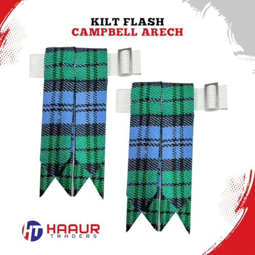 Men's Men's Tartans Kilt Flashes with Heavy Buckle Elastic Adjusters Fit - color: Campbell Arech