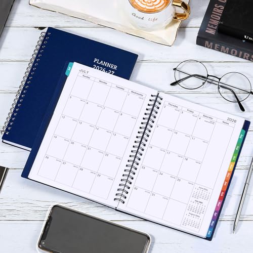 Planner 2026-2027 - 2026-2027 Planner Weekly and Monthly with Tabs, July 2026 - June 2027, 6.25" × 8.3", Strong Twin-Wire Binding - color: Blue