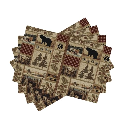Rustic Country Bear Place Mats for Kitchen,Patchwork Cabin Wild Animals Hunting Dinner Mats Set of 4 for Home Kitchen Dining Table Decoration Party 12x18in - color: Bear-1, size: 12x18"Placemats x4