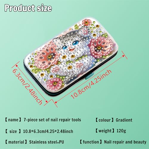 F-CANLAN Kitten Floral Diamond Painting Manicure Kit Nail Storage Case - color: White