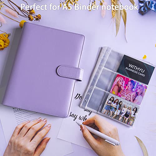 A5 Binder 6 Ring Business Card Sleeves with Memo Slot, 40 Pack 240 Pockets Ultra-Clear K-pop Photocard Sleeves, Double Sided 3 Pocket Page Protector for Business Card, Credit Card and K-pop Photocard - color: A5 3 Pocket Sleeves