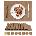NCUE Vinyl Placemats Set of 8, 17"x12" Wipeable Place Mats with Coasters - color: Light Brown, size: Set of 8
