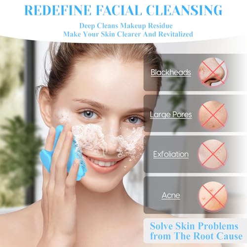 VWMYQ Silicone Face Scrubber - Exfoliating Face Scrubber for Women and Man, Gentle Facial Cleansing Brush Blackhead Acne Pore Pad Cradle Cap, Manual Soft Face Wash Brush for Deep Skin Care - color: Blue-mz