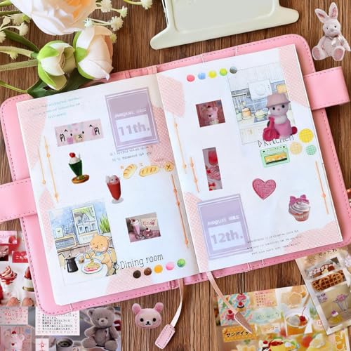 Tmtains 30 Sheets Japanese Sticker Book for Scrapbook 650+Pcs Heisei Retro Daily Life Theme Style Kawaii Korean Sticker for Journaling Aesthetic Japanese Stickers Book for Adults DIY Gifts (Food 3) - color: Ab-pink