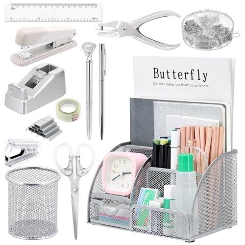 13-in-1 Office Desk Organizer Set for Back to School Supplies Accessories - color: Silver
