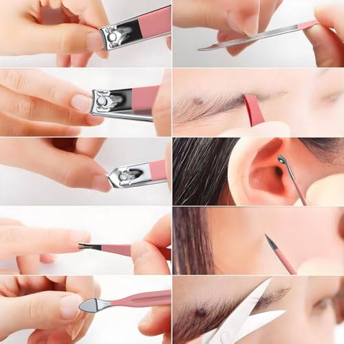 ZIZZON Manicure Set 18 in 1 Professional Pedicure Set Nail scissors Grooming Kit with Leather Travel Case Pink - color: Pink