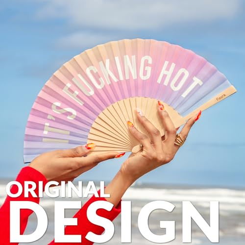 Fisura – Original folding fan with message “F*cking hot”. Gradient wooden handheld fan for women. Lightweight accessory for raves, weddings, birthdays, festivals, parties and creative gift ideas. - color: F. Hot, Gradient