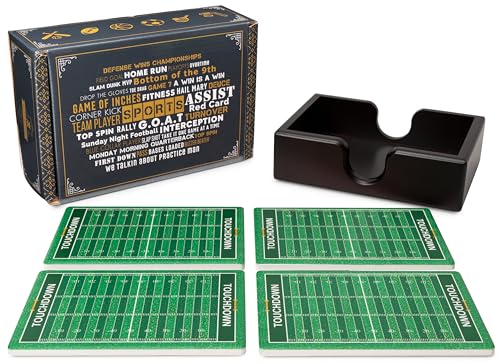 Football Field Ceramic Coasters with Holder. Absorbent Coaster for Drinks, Coaster Set, Table Coaster. Gift for Men Decorations, Party Favors - color: Football