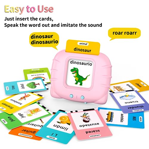 Eaever Spanish English 520 Words Talking-Flash-Cards, Birthday Gift for 3 4 5 6 Year Old Girls, Preschool Learning Toys, Pink - color: Pink, size: Bilingual Version(abc+123-520 Words)