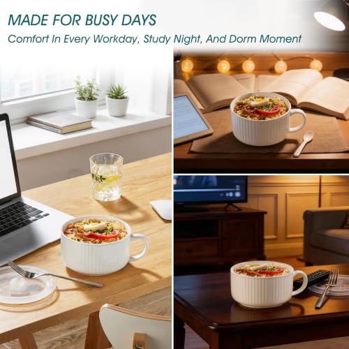 vancasso 38oz Soup Mug with Lid and Handle Steam Vent Bowl White 2 Pack - color: White - Set of 2