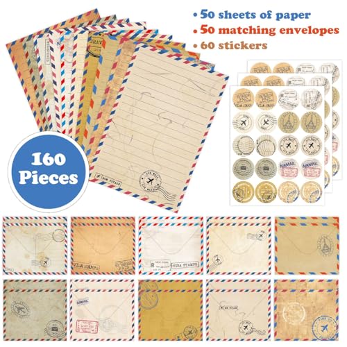 160 Pcs Stationery Paper Envelopes Set - color: Vintage Travel