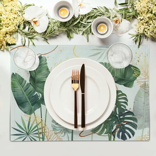 Palm Leaves Tropical Placemats Set of 4,12x18 Inch Boho Green Leaf Botanical Decor Seasonal Tablemat Non-Slip Washable Tabletop Mat for Indoor Outdoor Kitchen Dining Table - color: Tropical Green Leaf