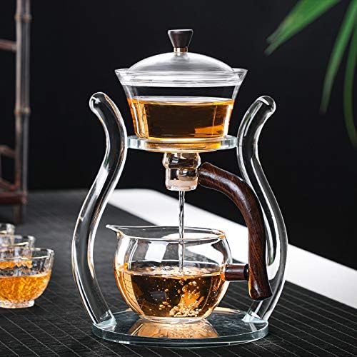 RORA Glass Teapot Set Semi Automatic Drip Rotating with Infuser Lazy Kungfu Tea pot Set (Glass) - color: Glass, size: teapot