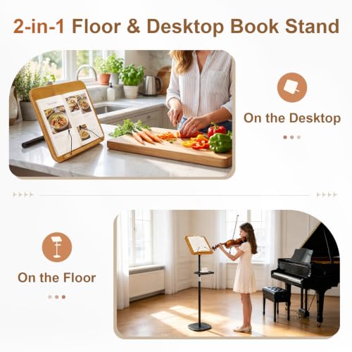 2-in-1 Floor & Desktop Music Book Stand, Adjustable Height 19.7-51.2 in - color: Brown