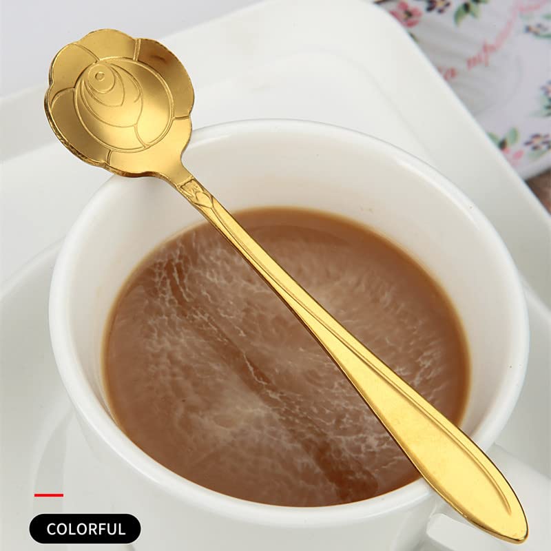 20-Piece Stainless Steel Rose Flower Coffee & Dessert Spoon Set - Gold