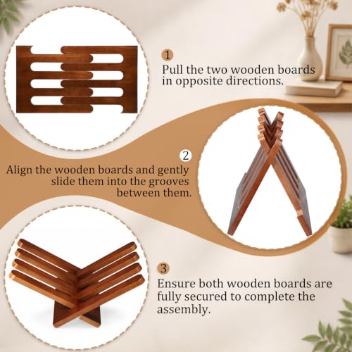 Dunzoom 1 Pcs Foldable Wooden Book Display Stand Open Book Holder, Brown
