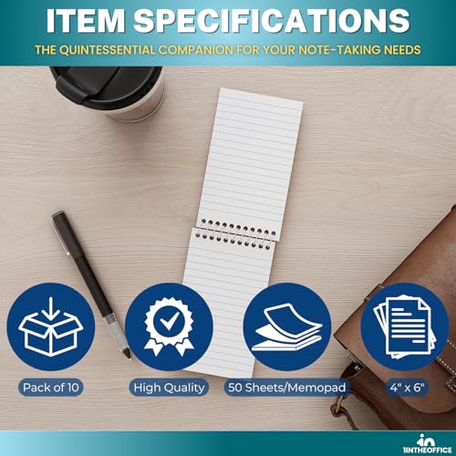 1InTheOffice Wirebound Memo Pads, 4" x 6", College, Assorted, 50 Sheets/Pad, (10 Pads)