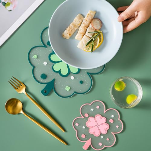 Kawaii Pot Holders for Kitchen Essentials Decor for New Home Clover Trivet - size: Green Clover Trivets 2pcs