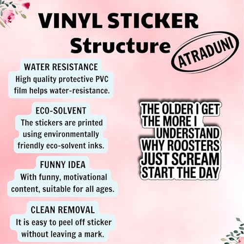 (3Pcs) The Older I Get The More I Understand Why Roosters Just Scream Start The Day Stickers Funny Sarcastic Quote Humor Gifts Waterproof Vinyl Decals Water Bottle Hard Hat Phone Laptop Size 3" - color: The Older I Get the More I Understand