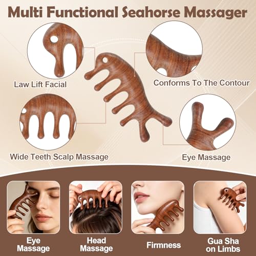 WOVTE 3 PCS Wooden Scalp Massager, Sandalwood Head Massager Scalp Comb