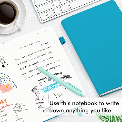 feela 12 Pack Notebooks Journals Bulk, Hardcover Notebook Classic Ruled Journal Set with Pen Holder for School Business Work Travel Writing, with 12 Black Pens, 120 GSM, 5.1”x8.3”, A5, Teal - color: 12 Teal