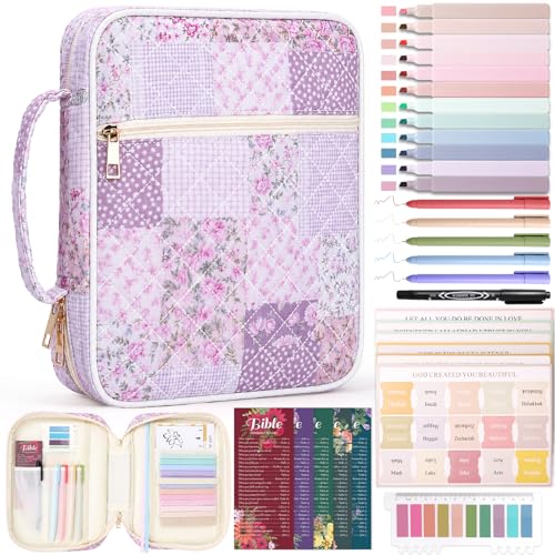 XKDOUS Bible Cover Case for Women Bible Bag Journaling Kit w/Study Supplies - color: Wine Patchwork, size: Large