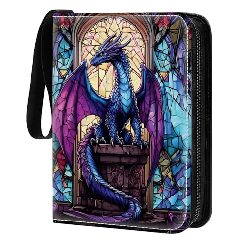 Card Binder 400 Pockets, 50 Sleeves Large Binder Trading Cards Holder 4 Pocket, Storage Organizer, Album Folder Case Protector Collector Gift Stained Glass Blue Purple Diamond Dragon - color: Stained Glass Blue Purple Diamond Dragon, size: 4 Pocket