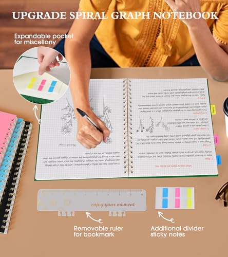 Graph Paper Notebook, Spiral Notebook Journal 8.5” x 11”, A4 Large Grid Notebooks for Women Men, 100 GSM Graph Paper, Plastic Hardcover Spiral Graphing Journals for Work School Engineerin, Green - color: Green, size: Graph