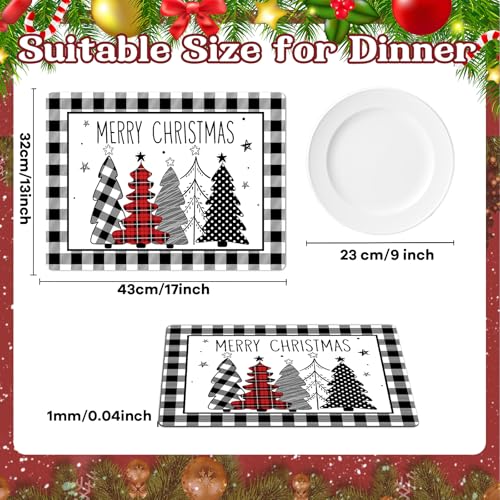 Christmas Placemats Set of 6 Xmas Trees Plastic Table Mat 17×13×0.04in - style: Christmas Black White Tree