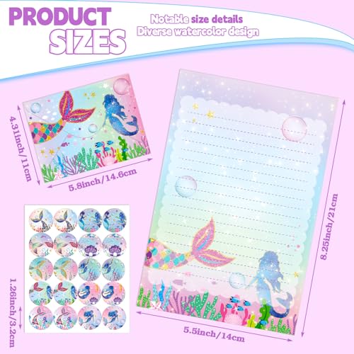 TaoBary 160 Pcs Mermaid Stationery Paper and Envelopes Set, 5.5 x 8.25'' - size: 5.5 x 8.25 Inch, style: Mermaid