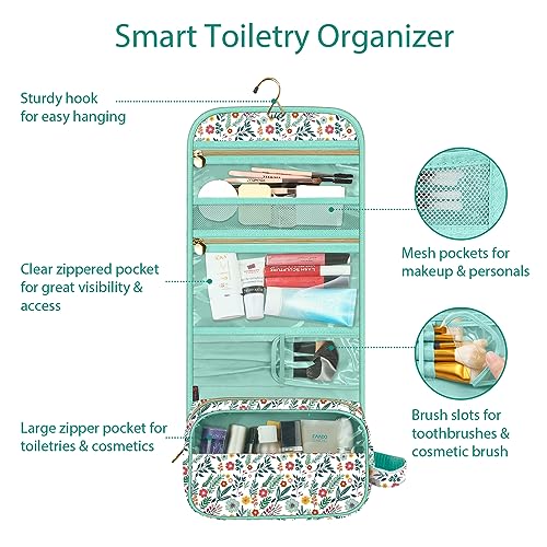 FINTIE Hanging Toiletry Bag Portable Travel Cosmetic Makeup Organizer - color: Spring